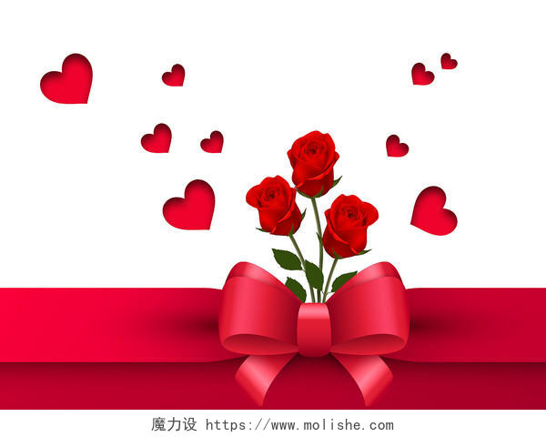 红色简约小清新情人节玫瑰花鲜花爱心装饰元素PNG素材214情人节元素